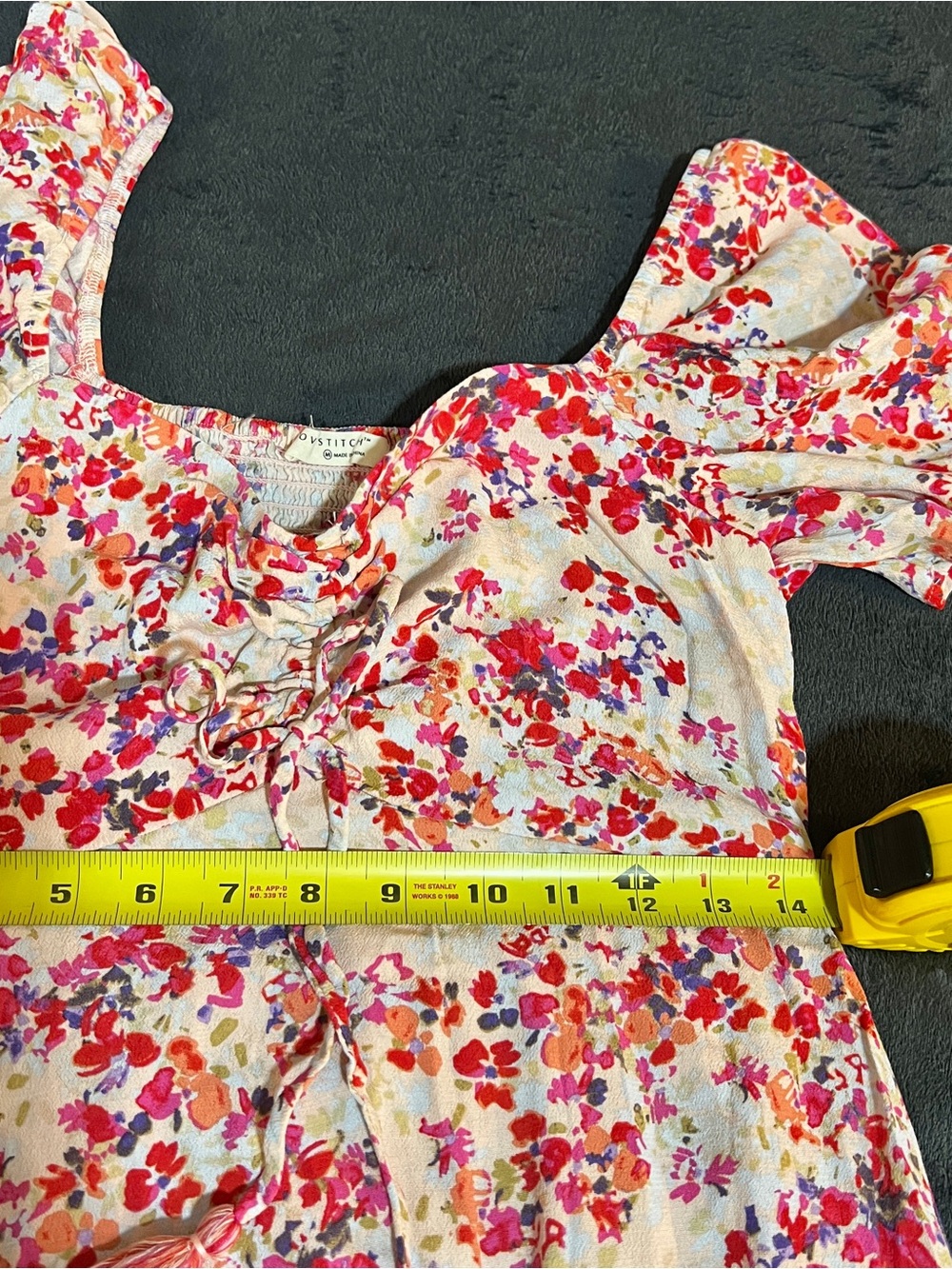 LoveStitch Wms Cream Red Floral Pleated Smocked Cottagecore Maxi Dress S/M - Picture 9 of 11